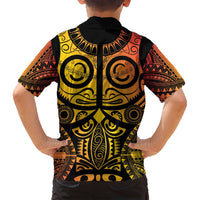 Marquesas Islands Family Matching Off Shoulder Maxi Dress and Hawaiian Shirt Marquesan Tattoo Yellow Gradient - Polynesian Pride