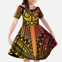 Marquesas Islands Kid Short Sleeve Dress Marquesan Tattoo Yellow Gradient - Polynesian Pride