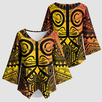 Marquesas Islands Kimono Sleeve Blouse Marquesan Tattoo Yellow Gradient - Polynesian Pride