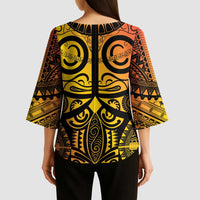 Marquesas Islands Kimono Sleeve Blouse Marquesan Tattoo Yellow Gradient - Polynesian Pride