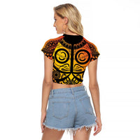 Marquesas Islands Raglan Cropped T Shirt Marquesan Tattoo Yellow Gradient - Polynesian Pride