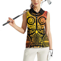 Marquesas Islands Women Sleeveless Polo Shirt Marquesan Tattoo Yellow Gradient - Polynesian Pride