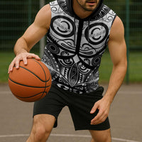 Marquesas Islands Sleeveless Hoodie Marquesan Tattoo Black White Color - Polynesian Pride