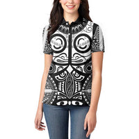 Marquesas Islands Women Polo Shirt Marquesan Tattoo Black White Color - Polynesian Pride