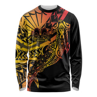 Gradient Marquesas Islands Long Sleeve Shirt Marquesan Matatiki Hammerhead Shark Patutiki - Polynesian Pride