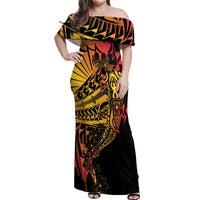 Gradient Marquesas Islands Off Shoulder Maxi Dress Marquesan Matatiki Hammerhead Shark Patutiki - Polynesian Pride