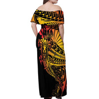 Gradient Marquesas Islands Off Shoulder Maxi Dress Marquesan Matatiki Hammerhead Shark Patutiki - Polynesian Pride