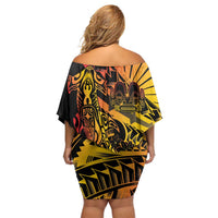 Gradient Marquesas Islands Off Shoulder Short Dress Marquesan Matatiki Hammerhead Shark Patutiki - Polynesian Pride