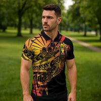 Gradient Marquesas Islands Zipper Polo Shirt Marquesan Matatiki Hammerhead Shark Patutiki - Polynesian Pride