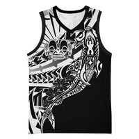 Black White Marquesas Islands Basketball Jersey Marquesan Matatiki Hammerhead Shark Patutiki - Polynesian Pride