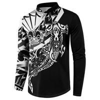 Black White Marquesas Islands Button Sweatshirt Marquesan Matatiki Hammerhead Shark Patutiki - Polynesian Pride