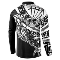 Black White Marquesas Islands Button Sweatshirt Marquesan Matatiki Hammerhead Shark Patutiki - Polynesian Pride