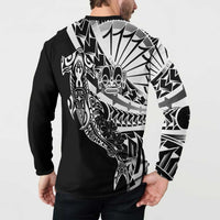 Black White Marquesas Islands Button Sweatshirt Marquesan Matatiki Hammerhead Shark Patutiki - Polynesian Pride