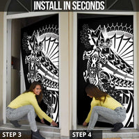 Black White Marquesas Islands Door Cover Marquesan Matatiki Hammerhead Shark Patutiki - Polynesian Pride