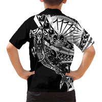 Black White Marquesas Islands Kid Hawaiian Shirt Marquesan Matatiki Hammerhead Shark Patutiki - Polynesian Pride
