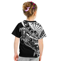 Black White Marquesas Islands Kid T Shirt Marquesan Matatiki Hammerhead Shark Patutiki - Polynesian Pride