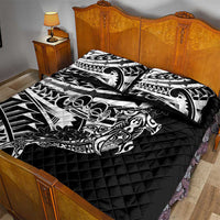 Black White Marquesas Islands Quilt Bed Set Marquesan Matatiki Hammerhead Shark Patutiki - Polynesian Pride