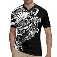 Black White Marquesas Islands Rugby Jersey Marquesan Matatiki Hammerhead Shark Patutiki - Polynesian Pride