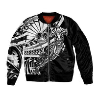 Black White Marquesas Islands Sleeve Zip Bomber Jacket Marquesan Matatiki Hammerhead Shark Patutiki - Polynesian Pride