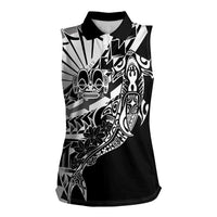 Black White Marquesas Islands Women Sleeveless Polo Shirt Marquesan Matatiki Hammerhead Shark Patutiki - Polynesian Pride