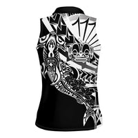 Black White Marquesas Islands Women Sleeveless Polo Shirt Marquesan Matatiki Hammerhead Shark Patutiki - Polynesian Pride