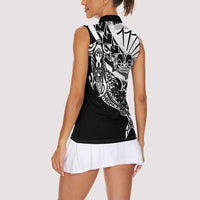 Black White Marquesas Islands Women Sleeveless Polo Shirt Marquesan Matatiki Hammerhead Shark Patutiki - Polynesian Pride
