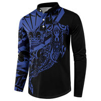 Blue Marquesas Islands Button Sweatshirt Marquesan Matatiki Hammerhead Shark Patutiki - Polynesian Pride