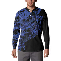 Blue Marquesas Islands Button Sweatshirt Marquesan Matatiki Hammerhead Shark Patutiki - Polynesian Pride