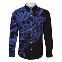Blue Marquesas Islands Family Matching Mermaid Dress and Hawaiian Shirt Marquesan Matatiki Hammerhead Shark Patutiki - Polynesian Pride