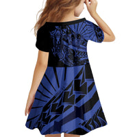 Blue Marquesas Islands Kid Short Sleeve Dress Marquesan Matatiki Hammerhead Shark Patutiki - Polynesian Pride
