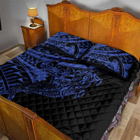 Blue Marquesas Islands Quilt Bed Set Marquesan Matatiki Hammerhead Shark Patutiki - Polynesian Pride