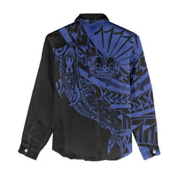 Blue Marquesas Islands Women Casual Shirt Marquesan Matatiki Hammerhead Shark Patutiki - Polynesian Pride