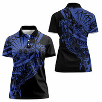 Blue Marquesas Islands Women Polo Shirt Marquesan Matatiki Hammerhead Shark Patutiki - Polynesian Pride