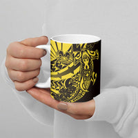 Yellow Marquesas Islands Ceramic Mug Marquesan Matatiki Hammerhead Shark Patutiki - Polynesian Pride