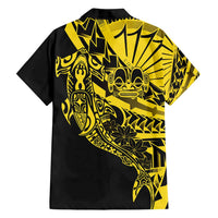 Yellow Marquesas Islands Family Matching Off Shoulder Short Dress and Hawaiian Shirt Marquesan Matatiki Hammerhead Shark Patutiki - Polynesian Pride