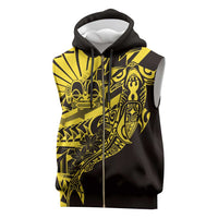 Yellow Marquesas Islands Sleeveless Zip Hoodie Marquesan Matatiki Hammerhead Shark Patutiki - Polynesian Pride