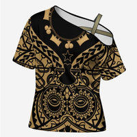 Austral Islands Cross Shoulder Shirt Tuhaa Pae Penu Stars Necklace Gold LT14 Female Gold - Polynesian Pride