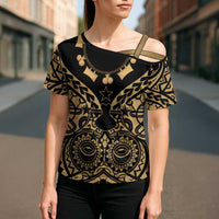 Austral Islands Cross Shoulder Shirt Tuhaa Pae Penu Stars Necklace Gold LT14 - Polynesian Pride