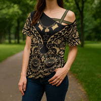 Austral Islands Cross Shoulder Shirt Tuhaa Pae Penu Stars Necklace Gold LT14 - Polynesian Pride