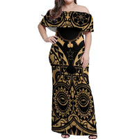Austral Islands Off Shoulder Maxi Dress Tuhaa Pae Penu Stars Necklace Gold - Polynesian Pride
