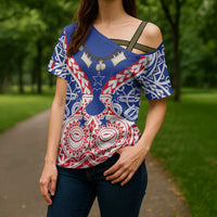 Austral Islands Cross Shoulder Shirt Tuhaa Pae Penu Stars Necklace Red - Polynesian Pride
