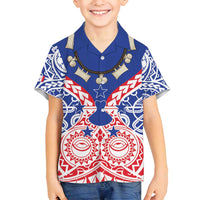Austral Islands Family Matching Off Shoulder Short Dress and Hawaiian Shirt Tuhaa Pae Penu Stars Necklace Red - Polynesian Pride
