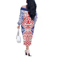 Austral Islands Off The Shoulder Long Sleeve Dress Tuhaa Pae Penu Stars Necklace Red - Polynesian Pride