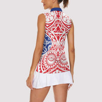 Austral Islands Women Sleeveless Polo Shirt Tuhaa Pae Penu Stars Necklace Red - Polynesian Pride