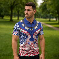 Austral Islands Zipper Polo Shirt Tuhaa Pae Penu Stars Necklace Red - Polynesian Pride