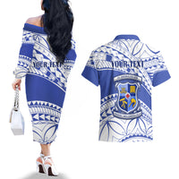 Personalised Samoa St Josephs College Couples Matching Off The Shoulder Long Sleeve Dress and Hawaiian Shirt Marist Brothers Samoan Pattern LT14 - Polynesian Pride