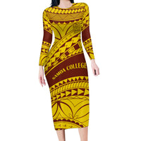 Personalised Samoa College Family Matching Long Sleeve Bodycon Dress and Hawaiian Shirt Samoan Pattern LT14 Mom's Dress Gold - Polynesian Pride