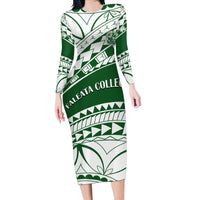 Personalised Samoa Faleata College Long Sleeve Bodycon Dress Samoan Pattern LT14 Long Dress Green - Polynesian Pride