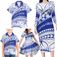 Personalised Samoa Safata College Family Matching Long Sleeve Bodycon Dress and Hawaiian Shirt Samoan Pattern LT14 - Polynesian Pride