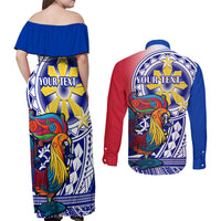 Personalised Philippines Couples Matching Off Shoulder Maxi Dress and Long Sleeve Button Shirt Filipino Sarimanok With Polynesian Tattoo LT14 - Polynesian Pride